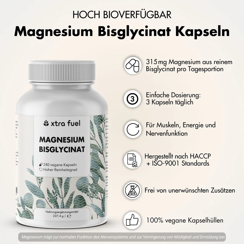 Magnesium Bisglycinat - Chelat-Formel mit 315 mg elementarem Magnesium