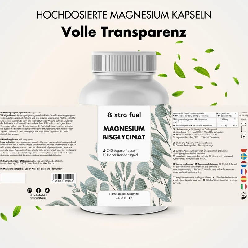 Magnesium Bisglycinat - Chelat-Formel mit 315 mg elementarem Magnesium