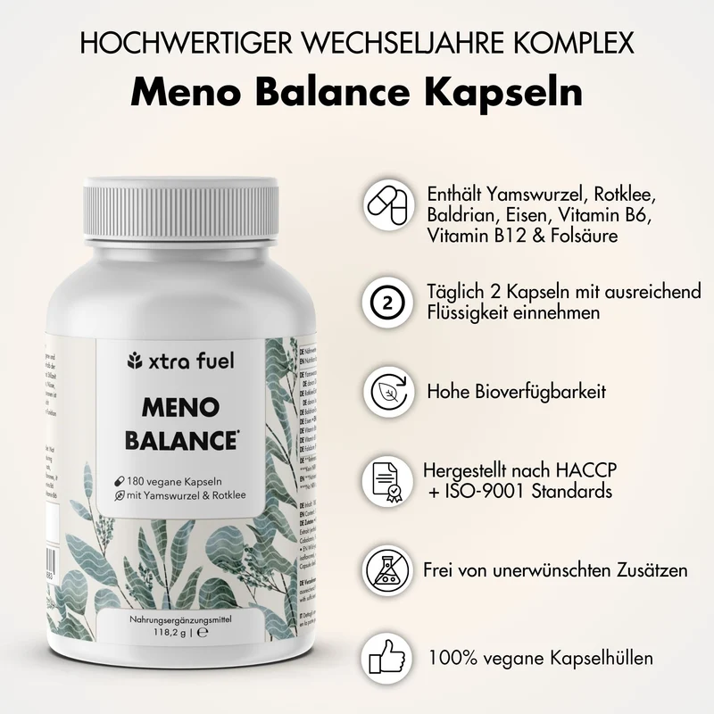 Menopause Kapseln - Wechseljahre Komplex - Effektive Formel mit Yams, Rotklee, Baldrian & Eisen