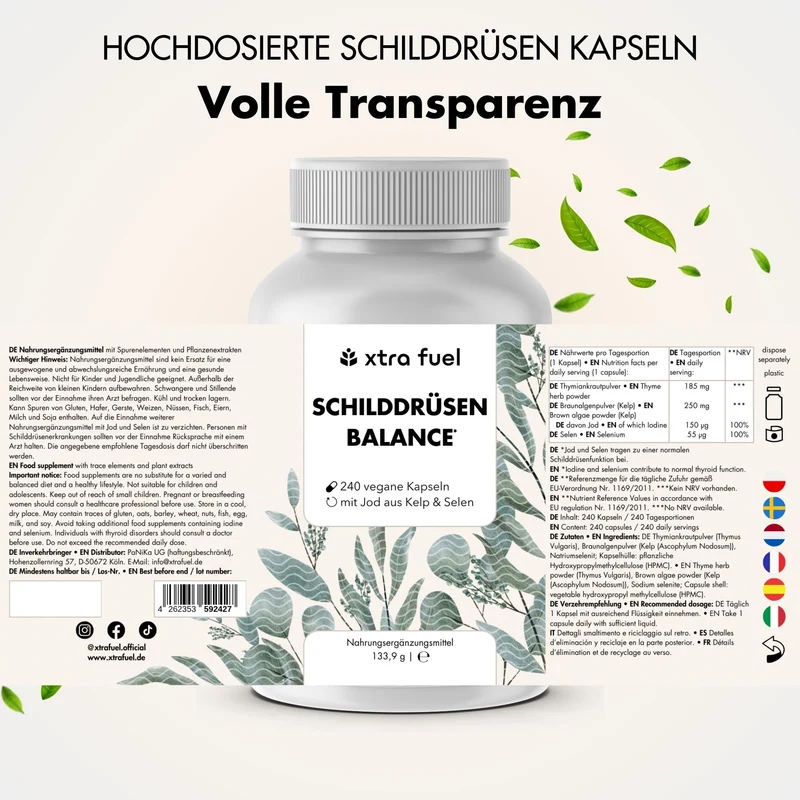 Schilddrüsen Kelp Kapseln - Effektive Formel mit Jod, Thymian & Selen