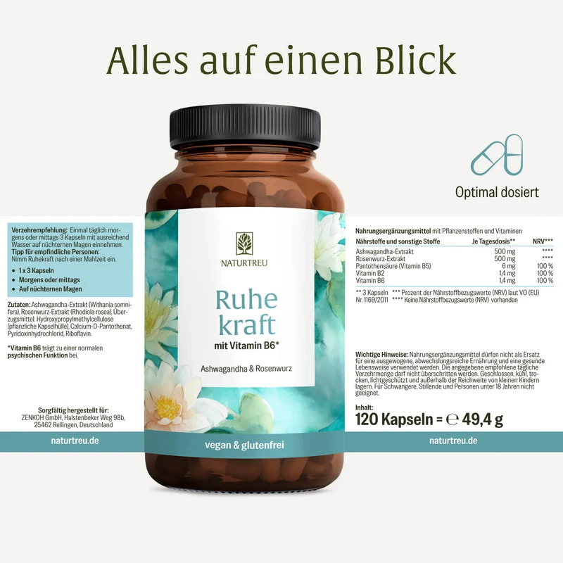 Ruhekraft: mit Vitamin B6, Ashwagandha & Rosenwurz