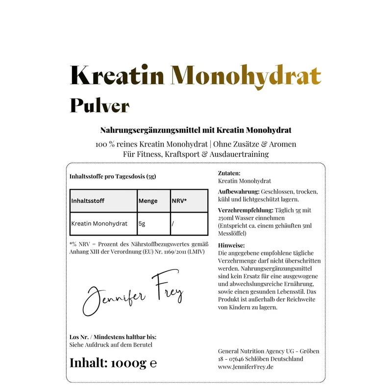 Kreatin-Monohydrat-Pulver – 1000 g | 200 Portionen, mikronisiert (Mesh 200)