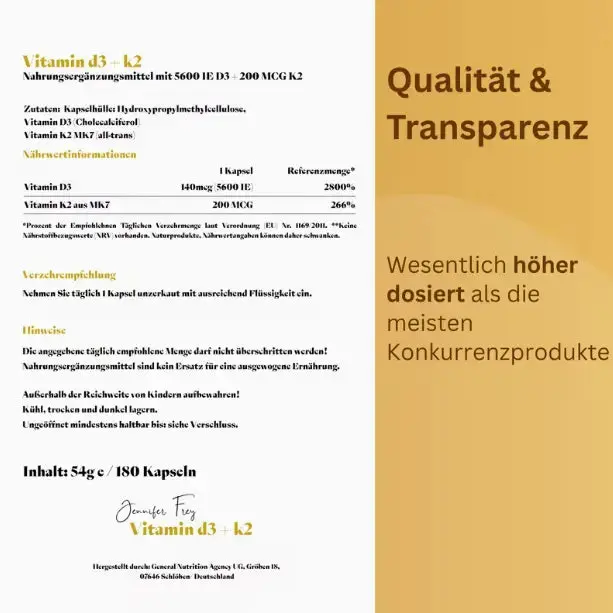 Vitamin D3/K2 – 180 Kapseln hochdosiert