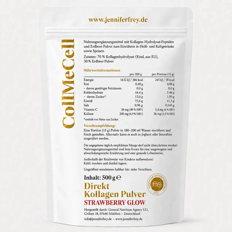 Kollagenhydrolysat Erdbeer Geschmack – CollMeCell Kollagen-Peptidpulver