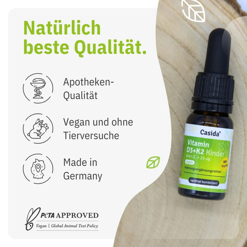 Vitamin D3+ K2 Tropfen für Kinder Vegan