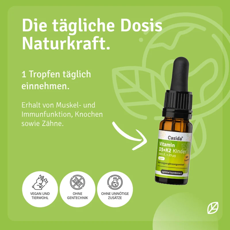 Vitamin D3+ K2 Tropfen für Kinder Vegan