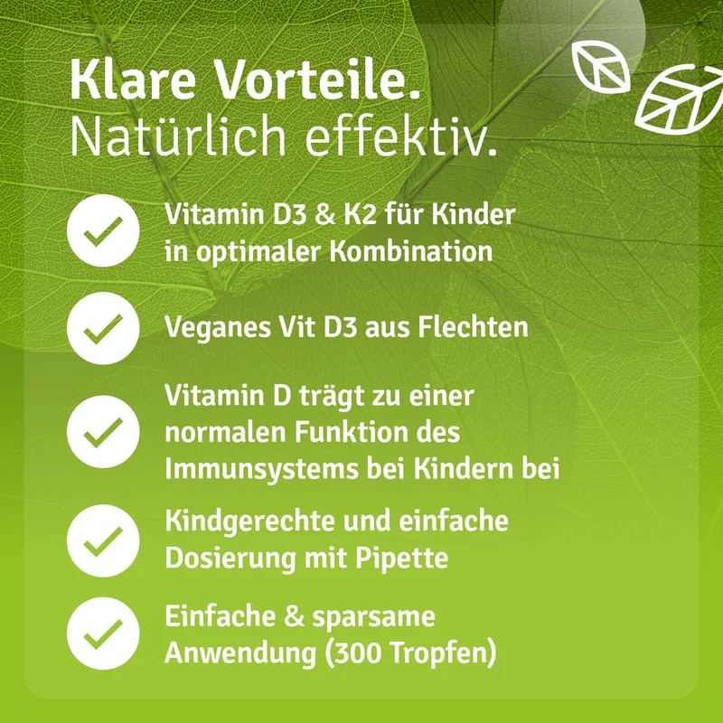 Vitamin D3+ K2 Tropfen für Kinder Vegan