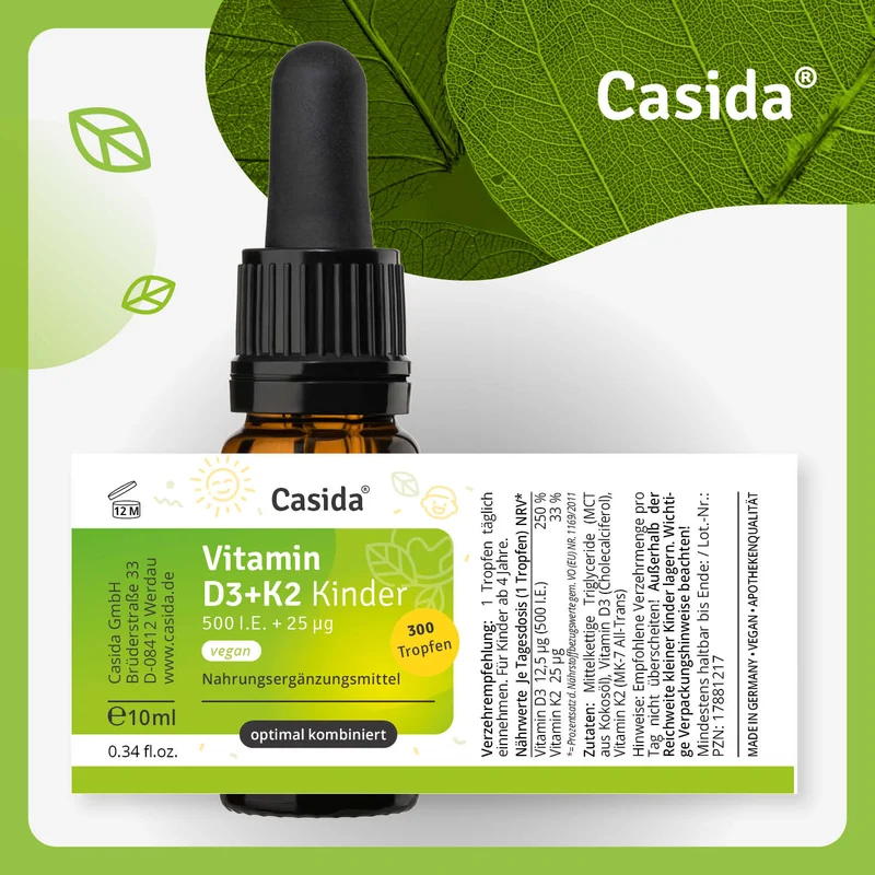 Vitamin D3+ K2 Tropfen für Kinder Vegan