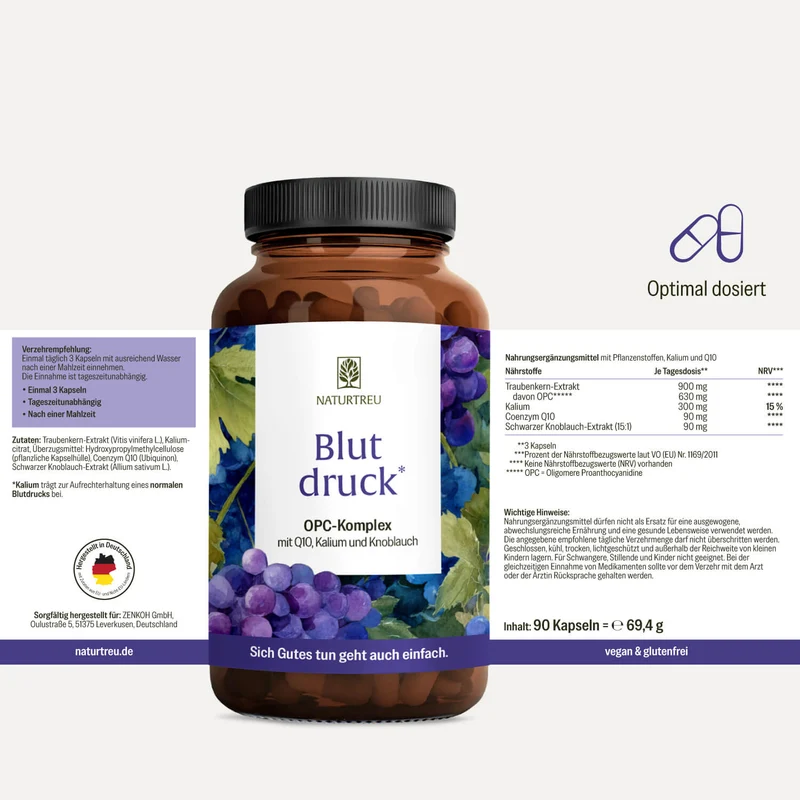Blutdruck: OPC-Komplex mit Q10, Kalium und Knoblauch