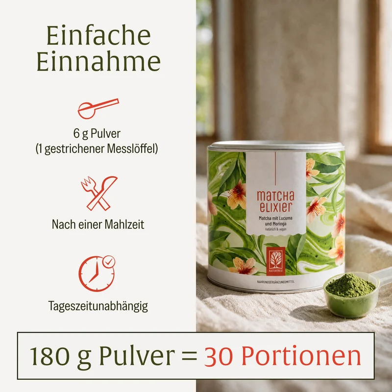 Matchaelixier: Matcha mit Lucuma und Moringa