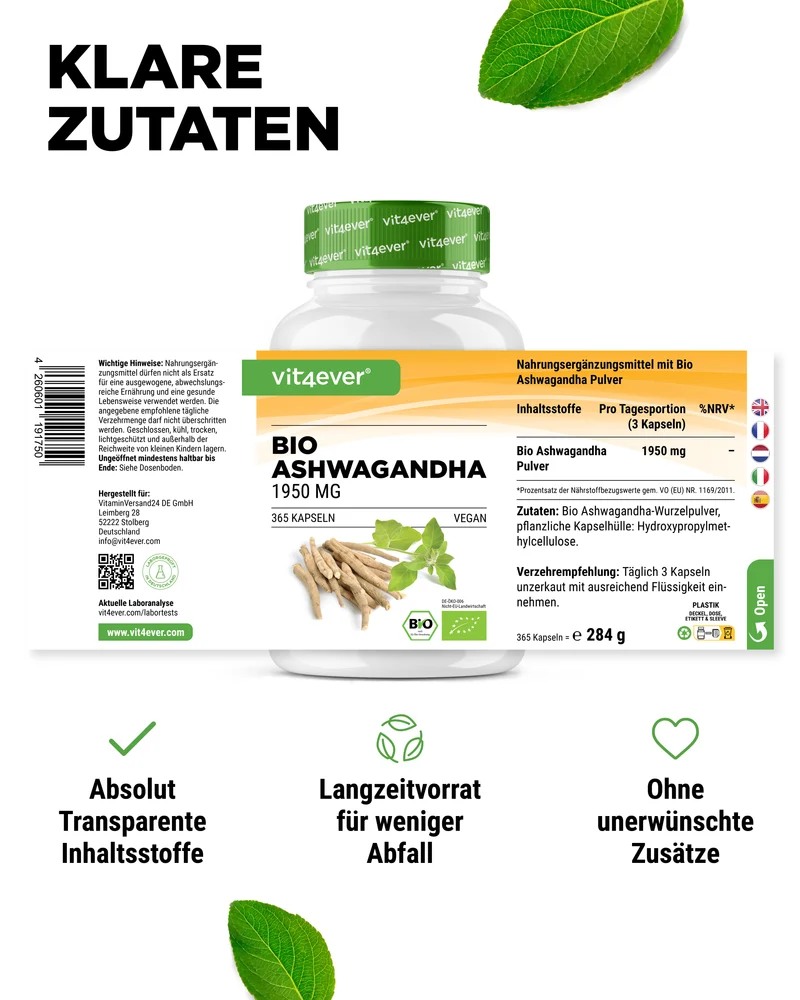 Bio Ashwagandha - 365 Kapseln