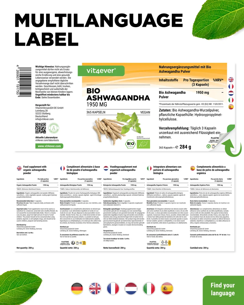 Bio Ashwagandha - 365 Kapseln