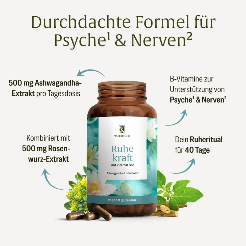 Ruhekraft: mit Vitamin B6, Ashwagandha & Rosenwurz