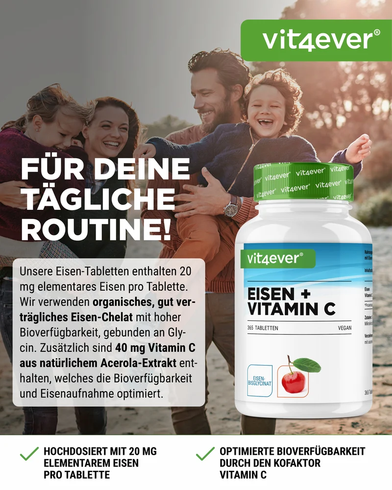 Eisen + Vitamin C - Eisenbisglycinat- 365 Tabletten