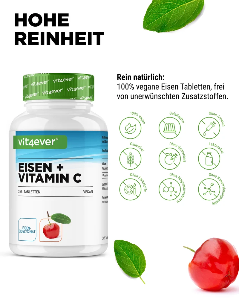 Eisen + Vitamin C - Eisenbisglycinat- 365 Tabletten