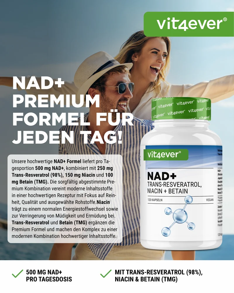 NAD+ mit Trans-Resveratrol, Niacinamid & TMG