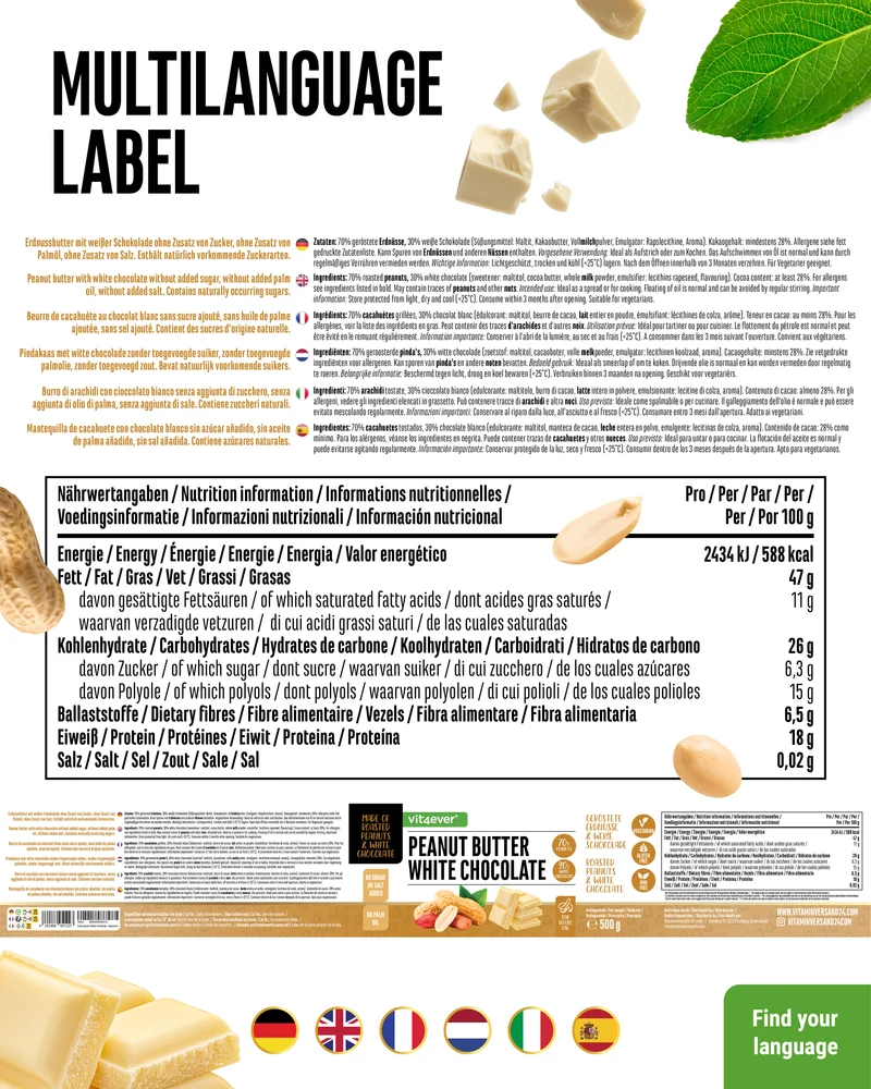 Erdnuss + weiße Schokolade, 500 g