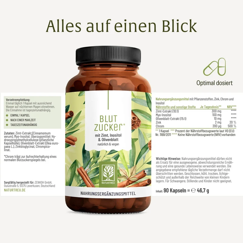 Blutzucker: Komplex mit Zimt, Inositol & Olivenblatt