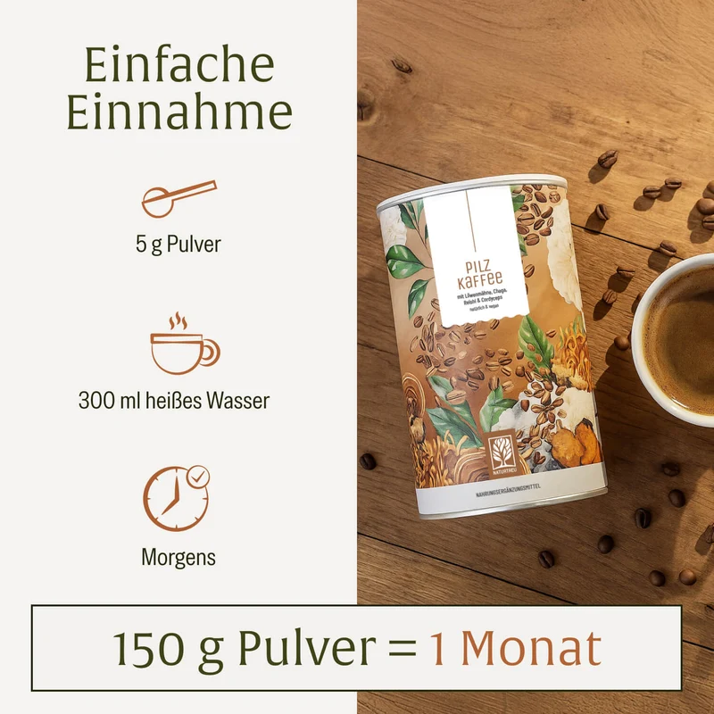 Pilzkaffee: Löwenmähne, Chaga, Reishi & Cordyceps