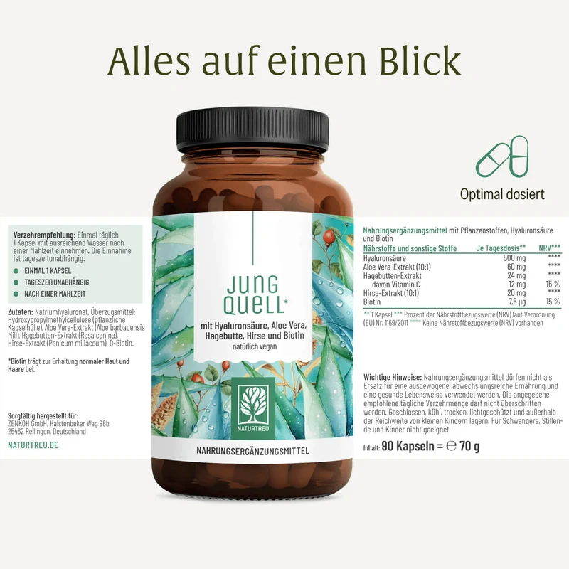 Jungquell: Hyaluron Kapseln mit Aloe Vera, Hagebutte & Biotin