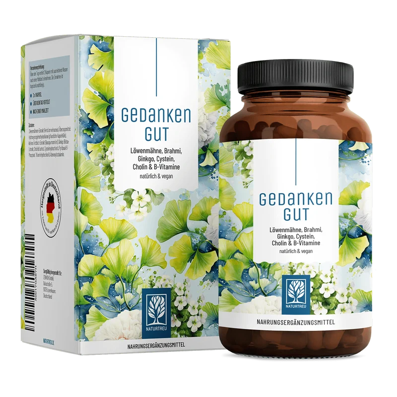 Gedankengut: Löwenmähne, Brahmi, Ginkgo, Cystein, Cholin & B-Vitamine