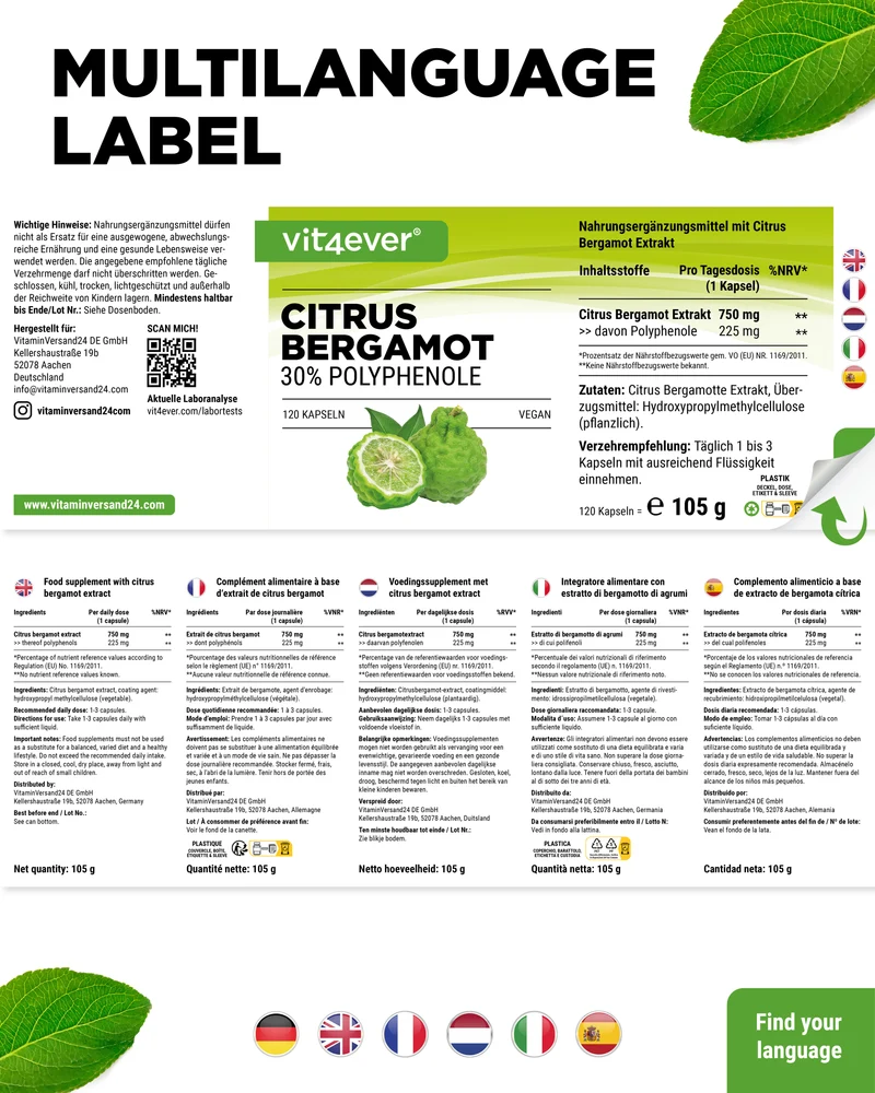 Citrus Bergamot, 30% Polyphenole - 120 Kapseln