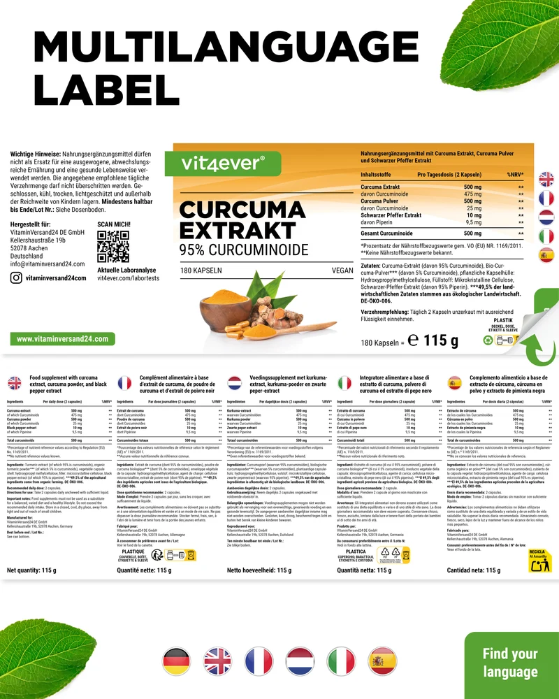 Curcuma Extrakt Intenso - 180 Kapseln