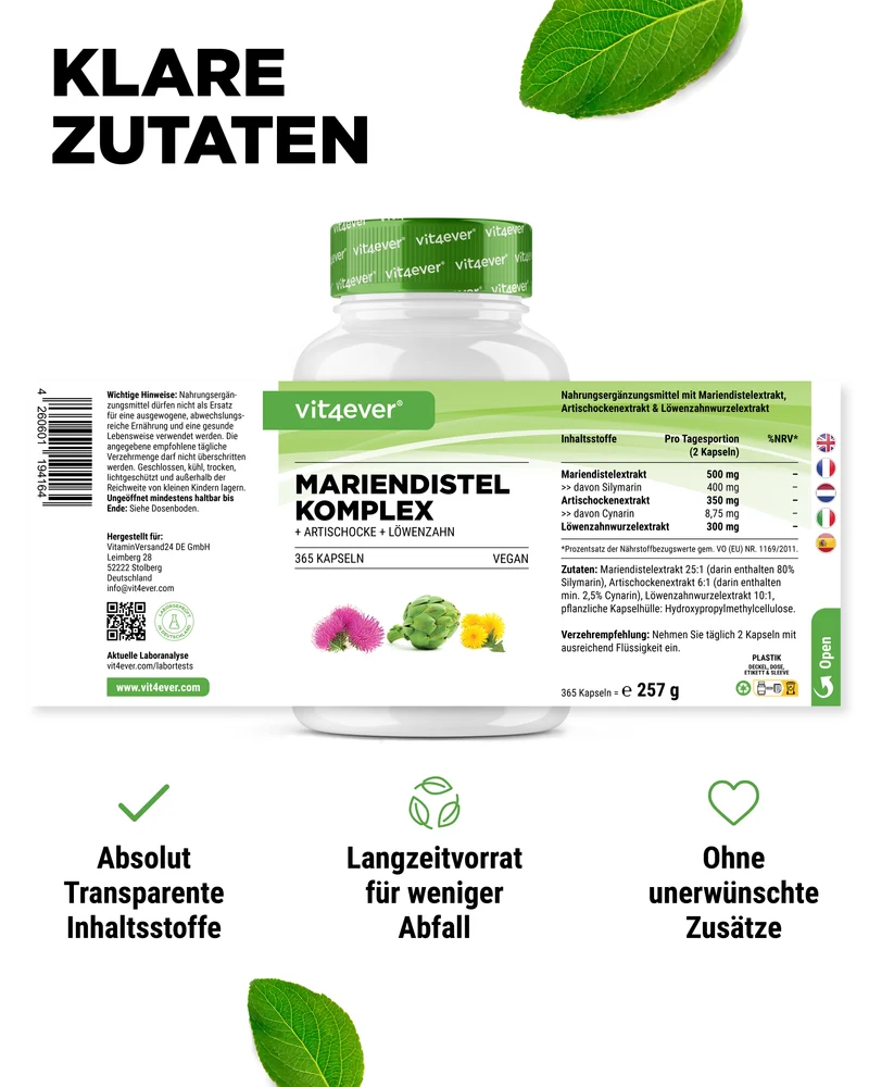 Mariendistel Artischocken Löwenzahn Komplex - 365 Kapseln