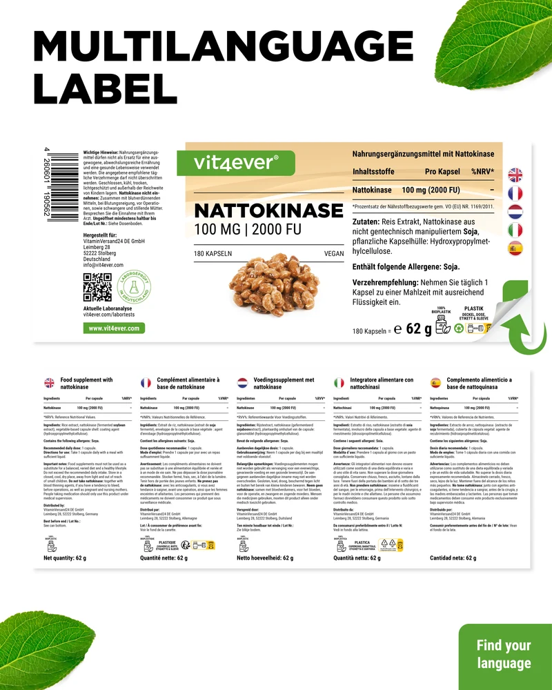 Nattokinase 100 mg (20.000 FU/g)