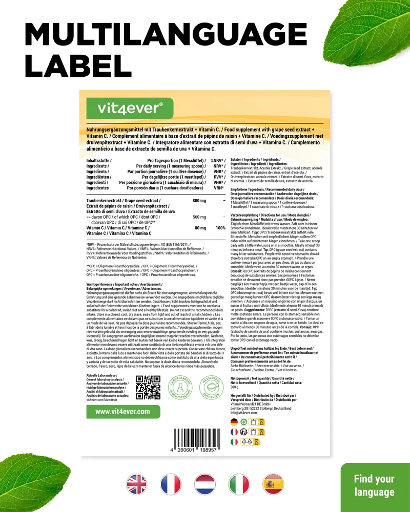 OPC Traubenkernextrakt + Vitamin C Pulver