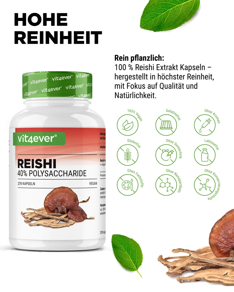 Reishi Intenso Pilz - 650 mg Extrakt - 40% bioaktive Polysaccharide