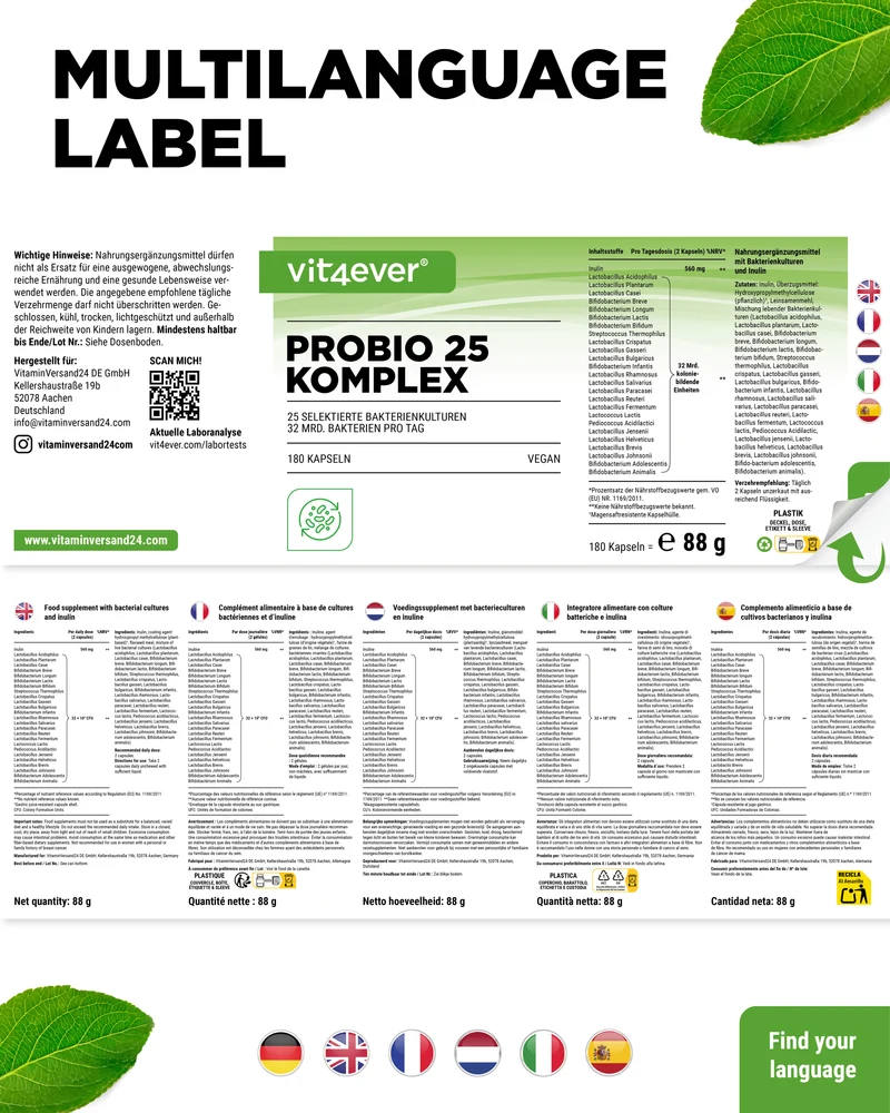 Probio 25 Komplex - 180 Kapseln - 27 Milliarden Darmbakterien