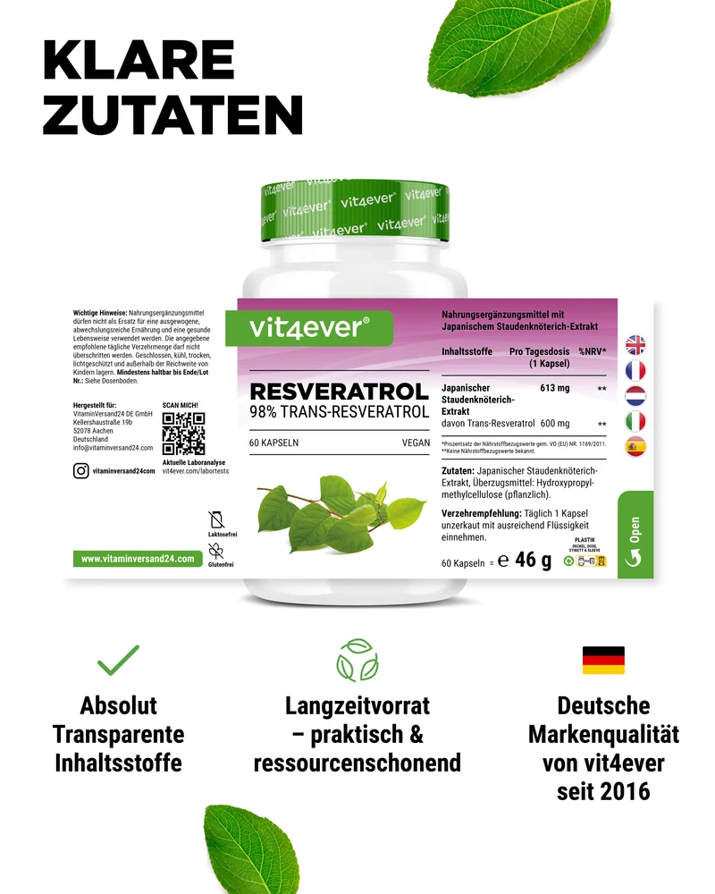 Resveratrol - 500 mg - 98% Trans-Resveratrol