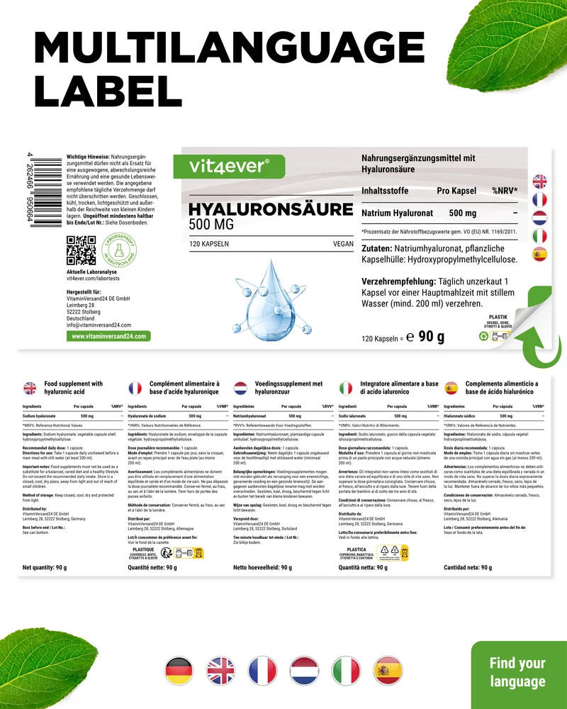 Hyaluronsäure 500 mg - 500-700 kDa