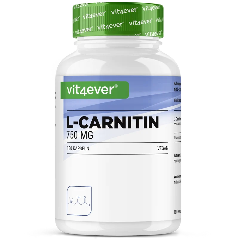 L-Carnitin - 180 vegane Kapseln, 100% L-Carnitin Tartrat ohne Zusätze