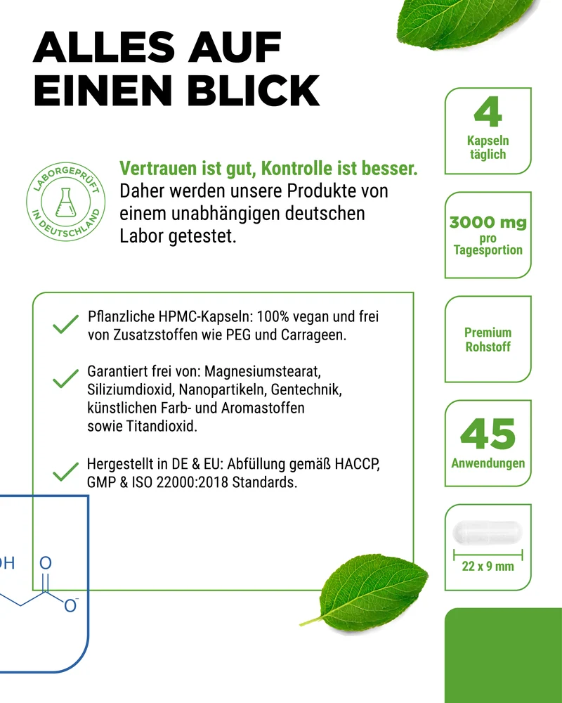 L-Carnitin - 180 vegane Kapseln, 100% L-Carnitin Tartrat ohne Zusätze