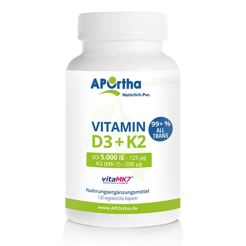 APOrtha Vitamin D3 5.000 I.E + K2 (MK-7) , 120 veggy Kapseln