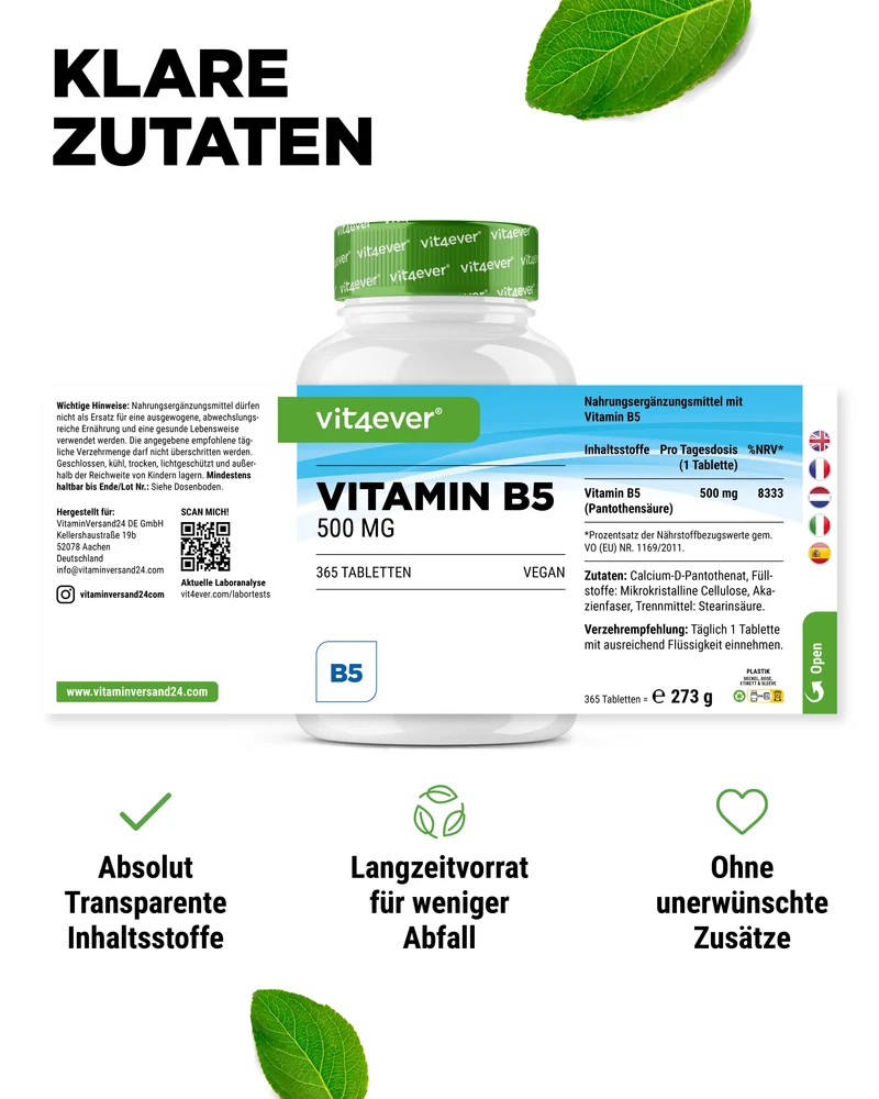 Vitamin B5 Pantothensäure 500 mg