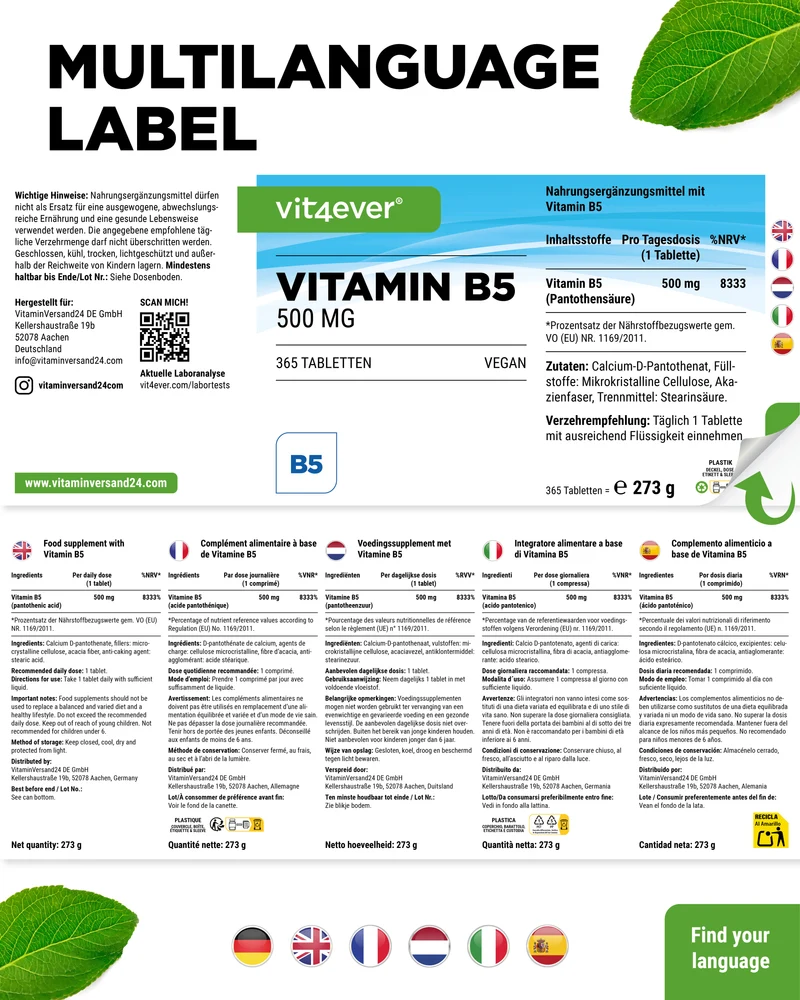 Vitamin B5 Pantothensäure 500 mg