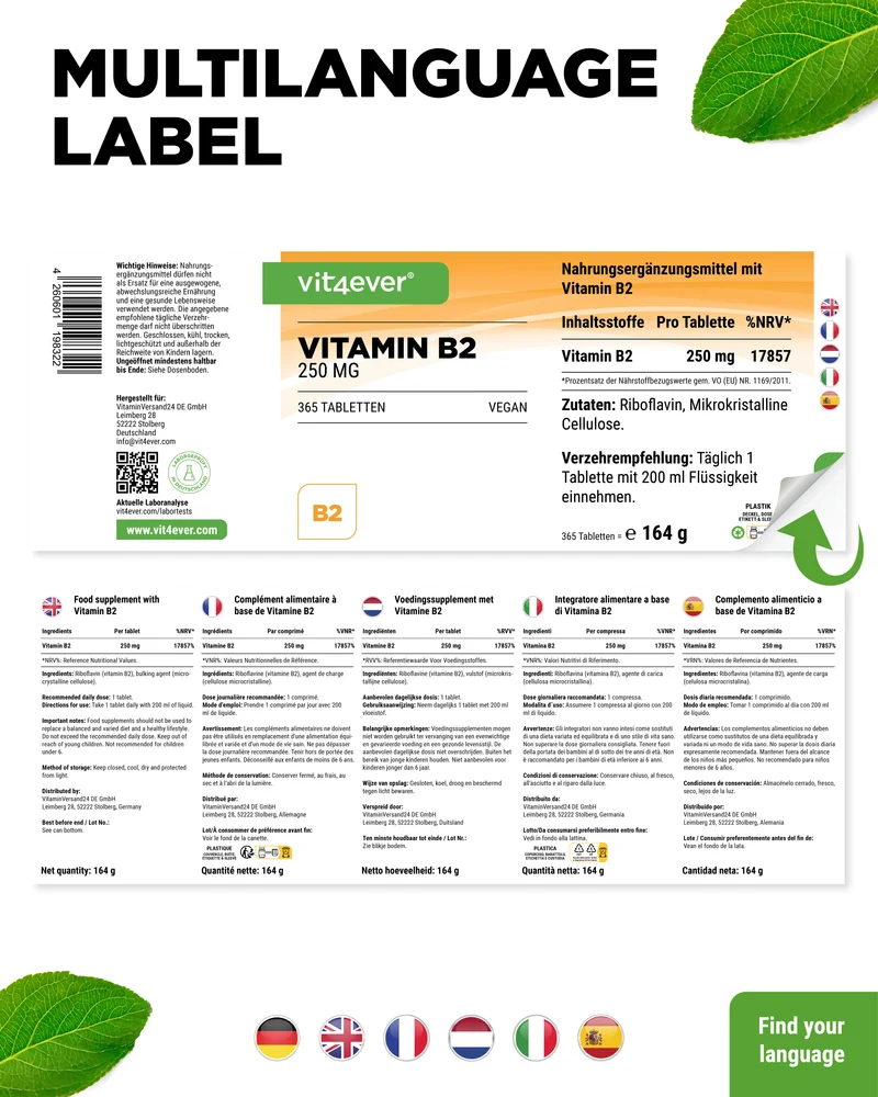 Vitamin B2 Riboflavin 250mg