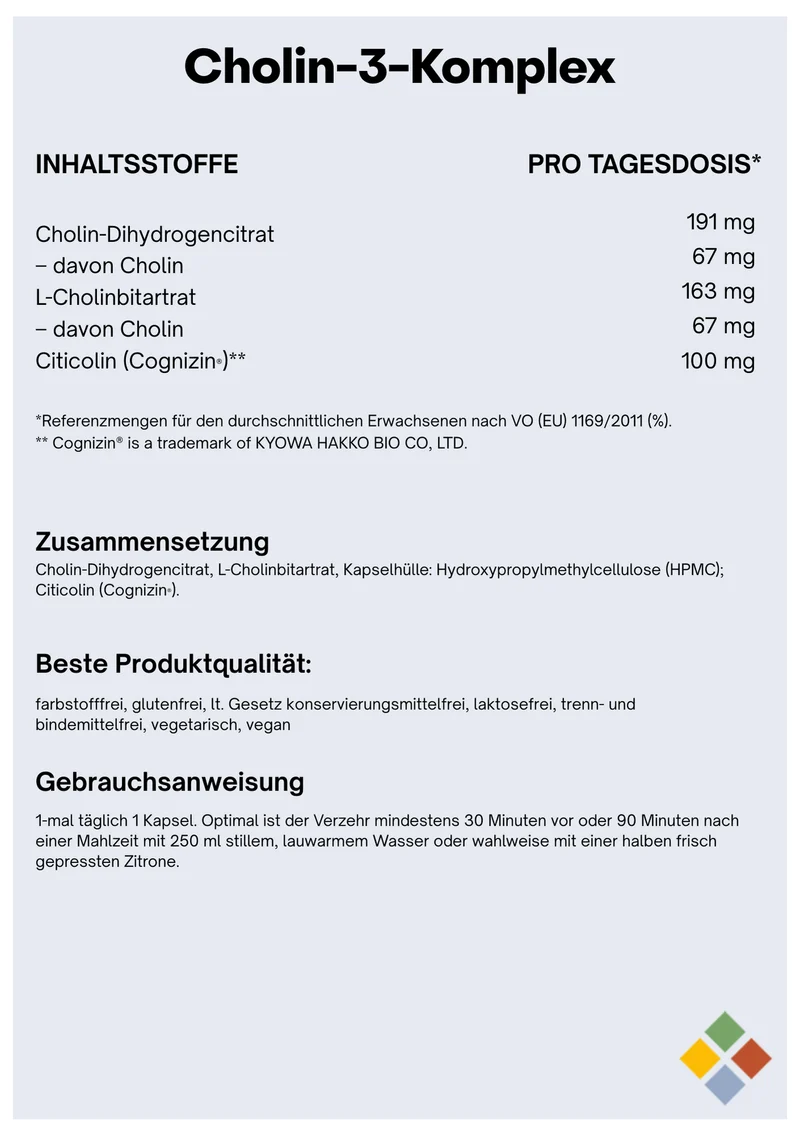 NatuGena Cholin-3-Komplex - 600mg Cholin - 90 vegane HPMC-Kapseln