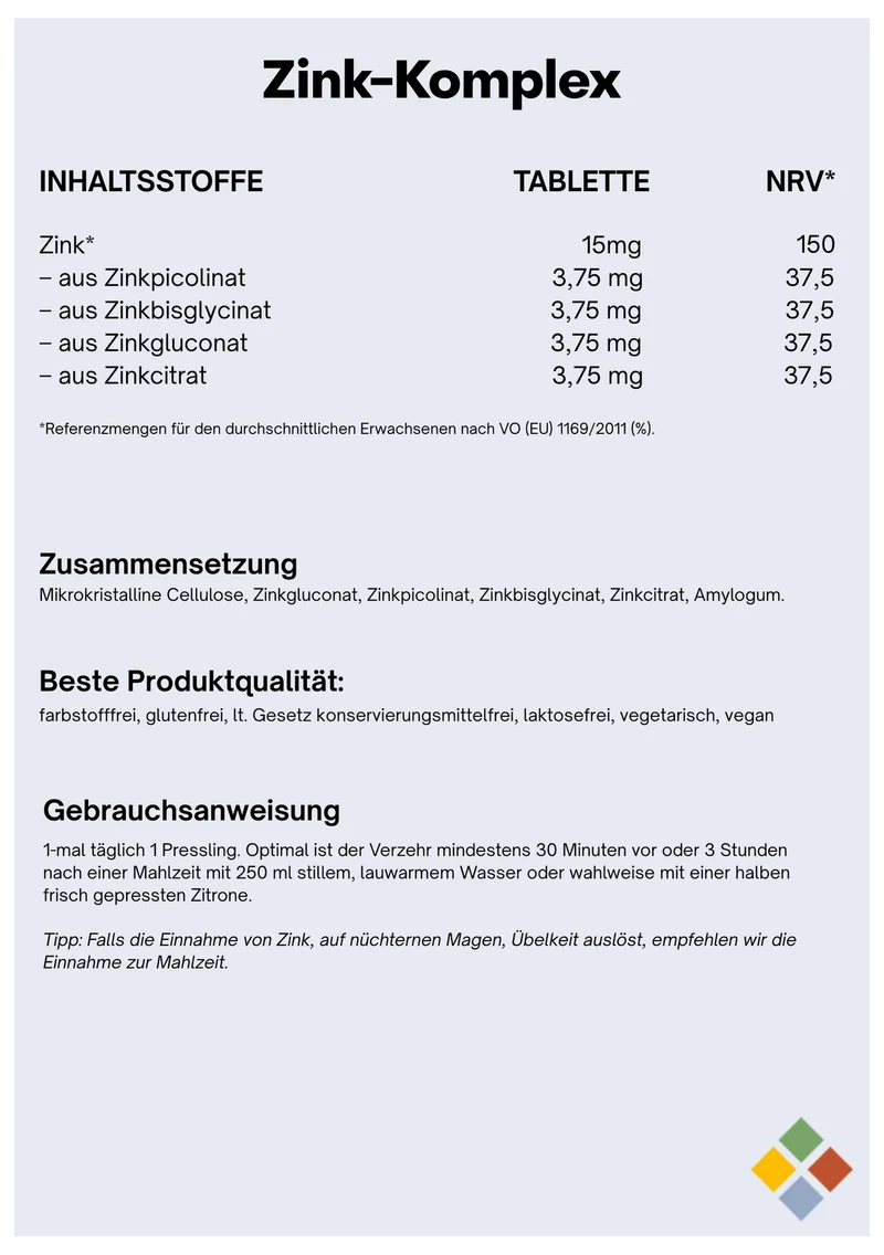 NatuGena Zink-Komplex - Vierfachkombination - 120 Tabletten (4-Monats-Packung)
