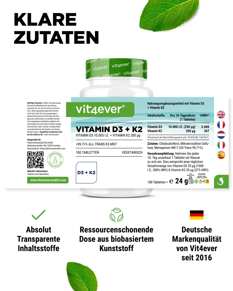 Vitamin D3 10.000 I.E. + Vitamin K2 200 mcg