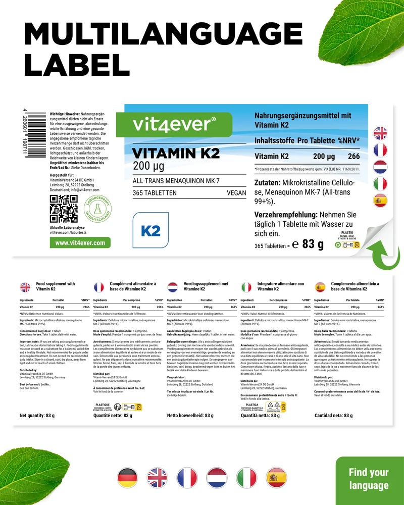Vitamin K2 200 µg pro Tablette