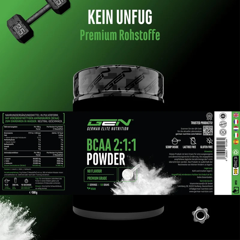 GEN BCAA 2:1:1 Pulver - Neutral, 500 g