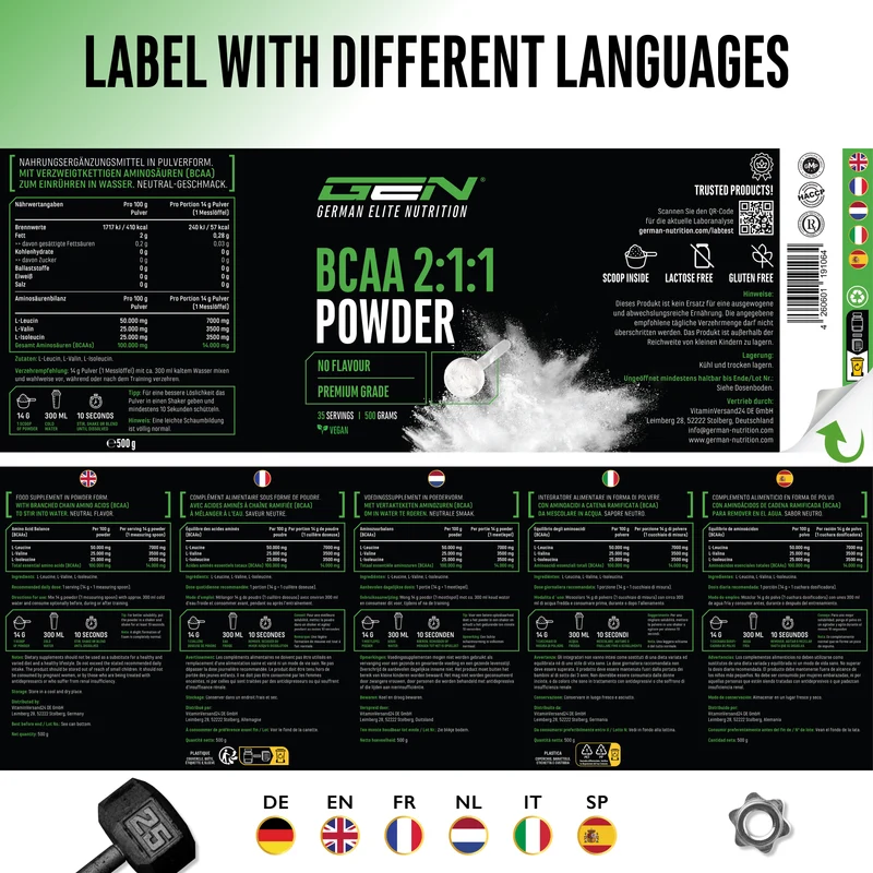 GEN BCAA 2:1:1 Pulver - Neutral, 500 g