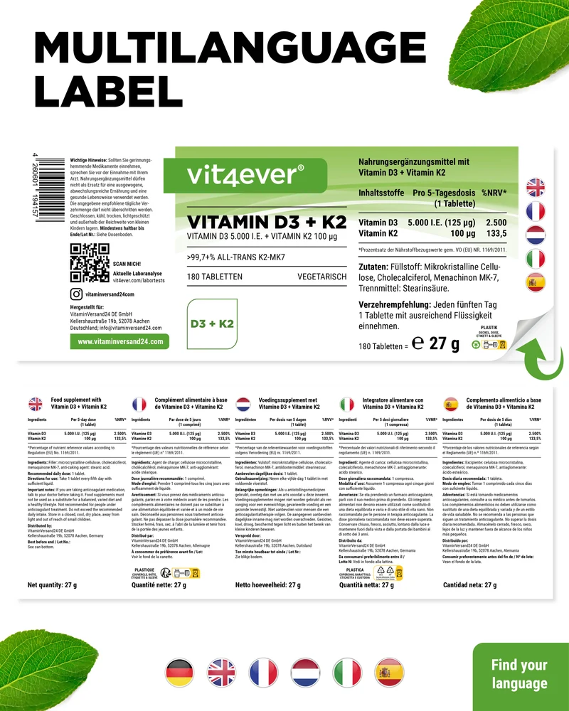 Vitamin D3 5.000 I.E. + Vitamin K2 100 mcg