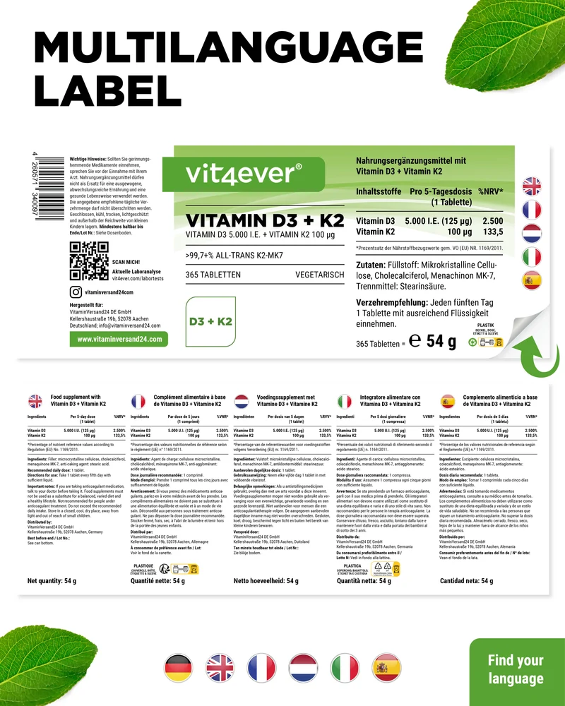Vitamin D3 5.000 I.E. + Vitamin K2 100 mcg