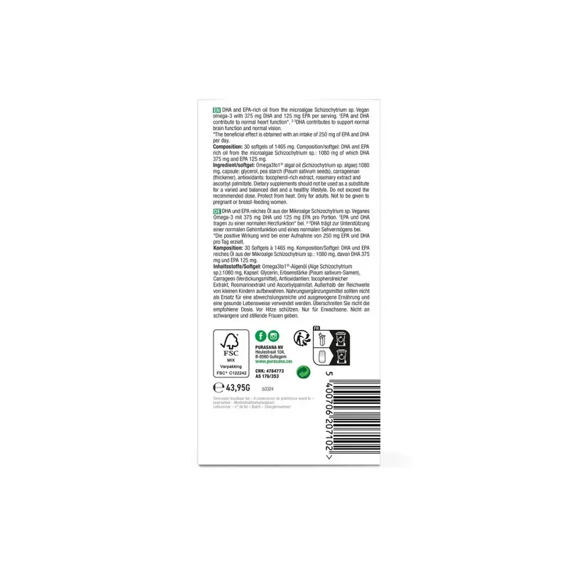 Purasana Vegan omega-3 1080 mg 30 softgels