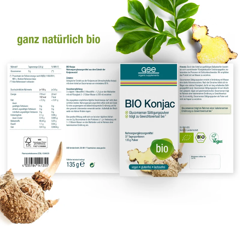 Poudre de satiété au glucomannane de Konjac BIO